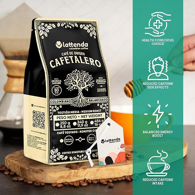 Lattenda Cafetalero Colombian Gourmet Coffee: Superior Craftsmanship for Discerning Palates - 454g Whole Bean Presentation