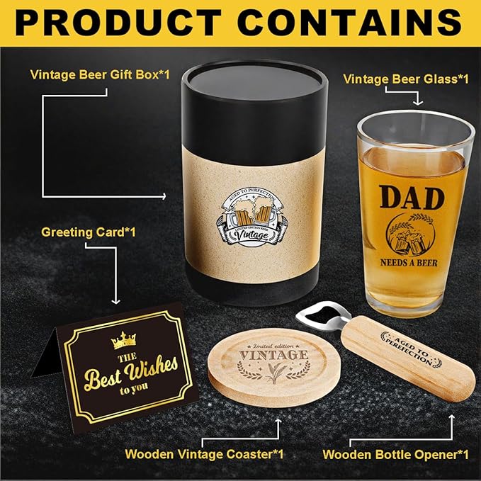 Father's Day Halloween Christmas Birthday Gifts for Dad Your Dad Beer Lovers Present for Father Vintage Beer Drinking Glass This Stemless Wine Glass Is A Great Gift for Dads