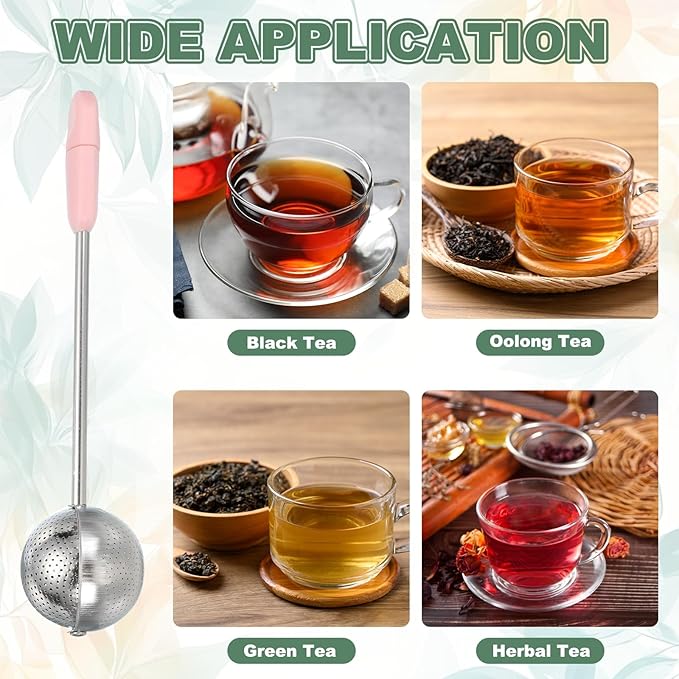 uxcell Tea Infuser for Loose Leaves, Stainless Steel Tea Infuser Filter with Round Plate, Twisting Handle Steeper Strainers for Cup and Teapot, Ball Shaped, Pink