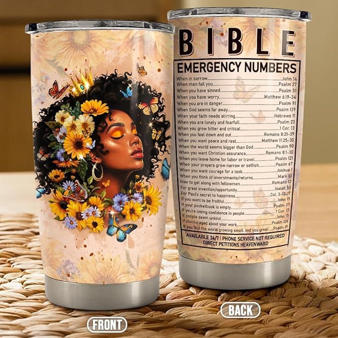 Black Woman Tumbler 20oz Stainless Steel Insulated Travel Mug Cup for Women Girls Gifts for Birthday Christmas