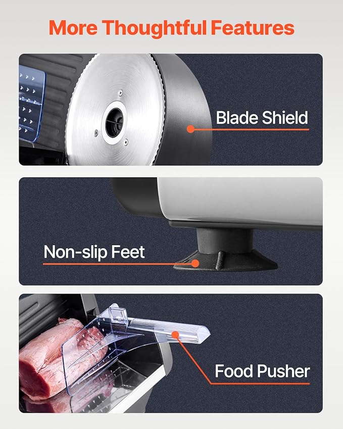 VEVOR Meat Slicer, 7.5 inch Electric Deli Food Slicer, 180W Meat Cutter with two Premium SUS420 Blades, 0-0.6 inch Adjustable Thickness, ETL Certified Food Slicer Machine for Home Use
