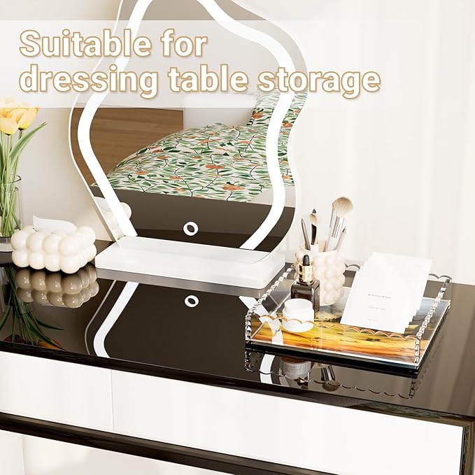 Dual-Size Scalloped Acrylic Serving Set (10"&8") w/Magnetic Panels - Clear-View Tray for Dining Tables, Non-Slip Pads Secure Plates & Glasses, Housewarming/Restaurant Gift