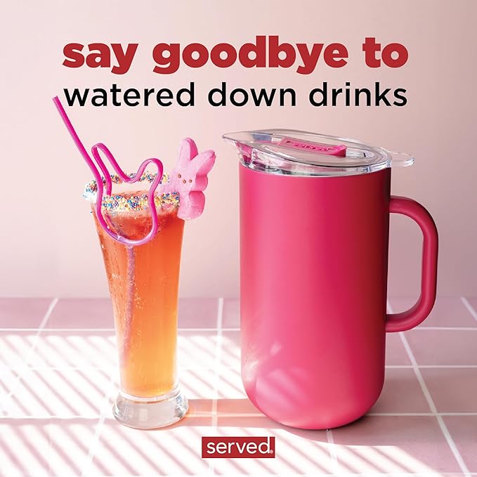 Served Premium Insulated Pitcher (2L/66oz) - Double Walled, Copper Lined Stainless Steel Pitcher with Lid - Vacuum Insulated Carafe for Hot Coffee, Tea, Iced Drinks, Water, Cocktails, and More