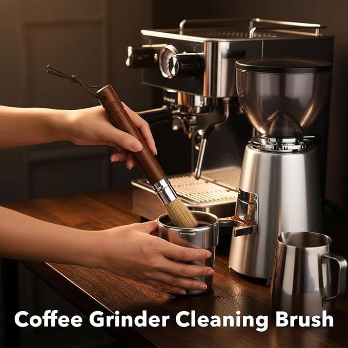 2-Pack Coffee Grinder Cleaning Brush, Coffee Grinder Brushes Coffee Brush with Natural Rosewood Handle and Boar Bristle, Espresso Machine Cleaning Tool Barista Brushes with Hanging Loop
