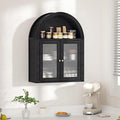 Arched Bathroom Cabinet, Wall Mounted Bathroom Cabinet with Tempered Glass Doors and Adjustable Shelf, for Kitchen, Living Room, Laundry Room, Restroom, Black