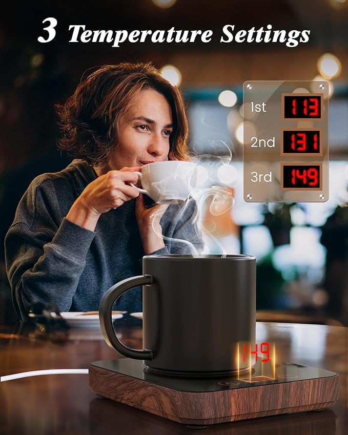 Coffee Mug Warmer for Desk with Auto Shut Off, Coffee Warmer for Desk Office Home Gifts (3 Adjustable Temp. &12 Hours Timer)