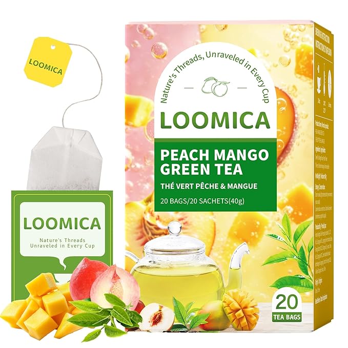 LOOMICA Mango Peach Green Tea, Fruity Tropical Green Tea Blend with Juicy Mango & Sweet Peach, Refreshing Hot or Iced Tea, No Artificial Sugar Added, 20 Count