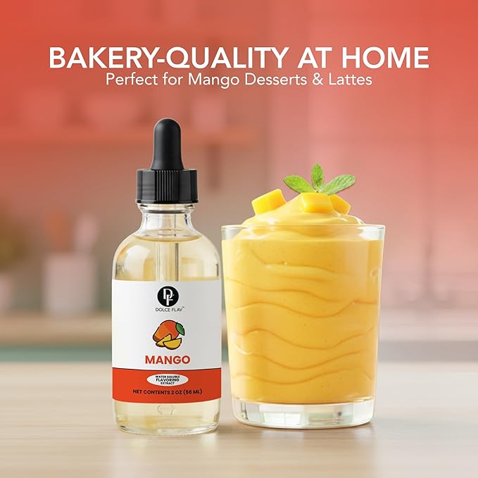 Dolce Foglia Mango Extract - 2 Ounce Water-Soluble Multipurpose Flavoring Ideal for Baked Goods, Beverages, Coffee, Desserts & Ice Cream - Mango Essence Perfect for Weight Management