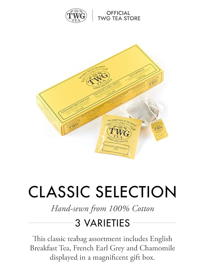 TWG Tea | Classic Selection | 3 Varieties | Exclusive Tea Blends | 15 Hand Sewn Cotton Tea Bags | Gift Set