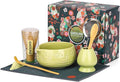 Matcha Whisk Set, Ceramic Bowl with Spout, Bamboo Matcha Whisk & Spoon, Chasen Holder, Scoop Rest, Sifter, 8-Pcs Japanese Ceremony Matcha Powder Kit–Christmas Gift for Women-Matcha Green