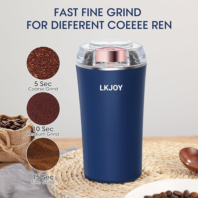 Electric Herb Grinder 200W Powerful Food Processor for Coffee Beans, Spices, Grains, Nuts - Espresso Mill With Brush, One Touch Push-Button Control, American Standard