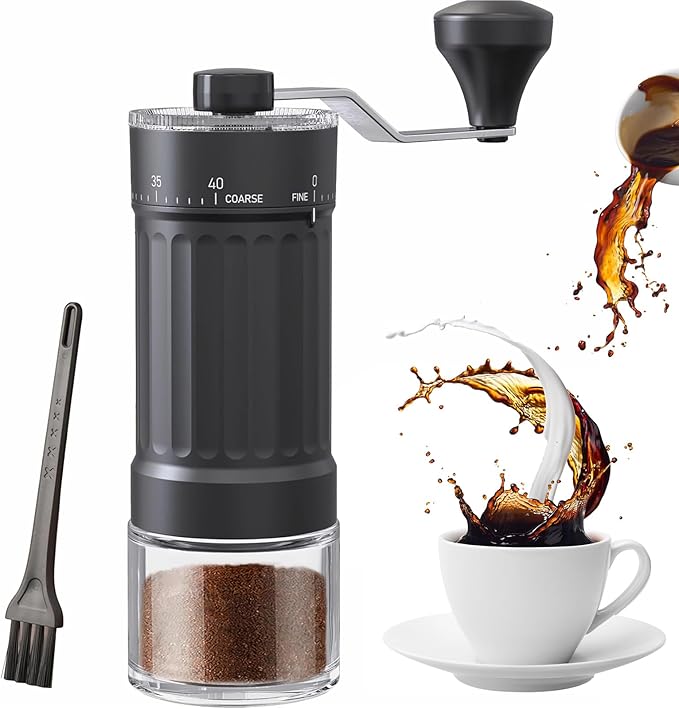 Manual Coffee Grinder with 40 External Adjustments, 30g Capacity Hand-Crank Bean Mill, Compact Conical Burr Grinder for Espresso, Pour Over, French Press, Travel/Camping/Office