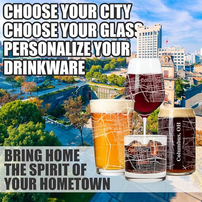 Blue Ridge Mountain Gifts - Columbus Souvenir - Ohio Glassware Gift, Etched City Map, Laser Engraved and Dishwasher Safe