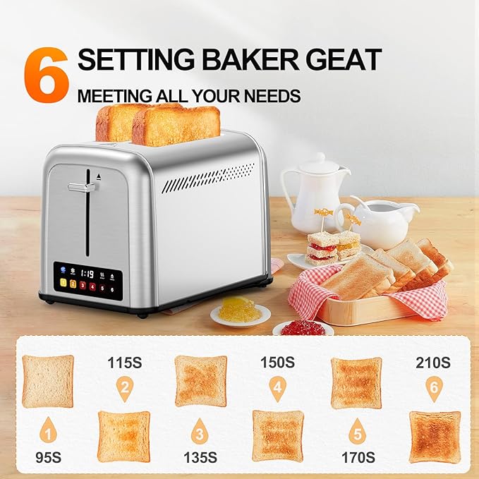 Toaster 2 Slice Retro Stainless Steel,Best Prime 2 Slice Toaster Wide Solt with 6 Shade Settings, Perfect for Waffles, Bagels and More Touch Screen Lainsten 238TC