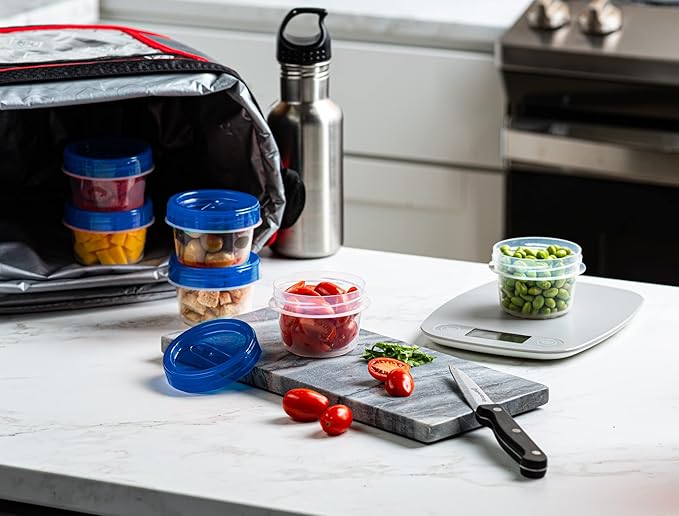 Twist Top Containers Small Food Storage Containers Blue Screw on Lid Reusable Stackable Leakproof Airtight, Pack of 20-4 oz containers