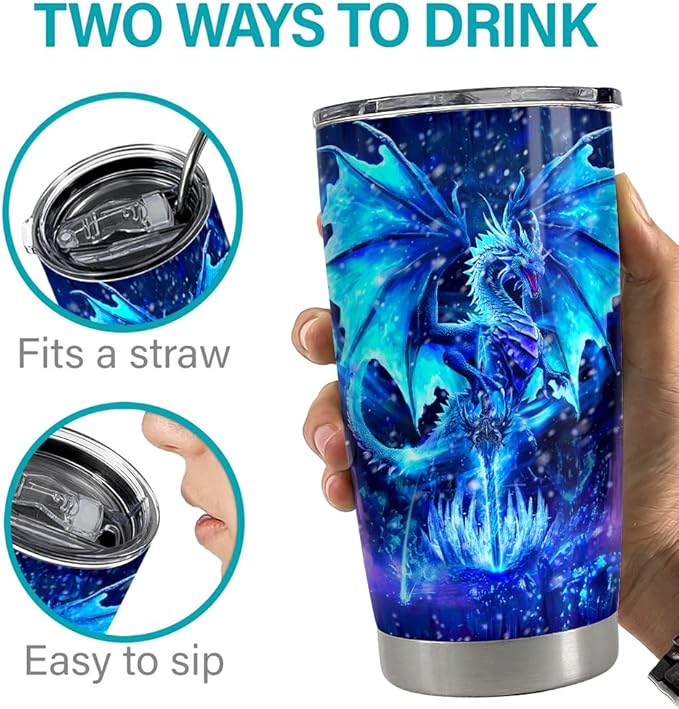 SANDJEST Blue Dragon Tumbler 20oz Stainless Steel Insulated Tumblers Coffee Travel Mug Cup Gift for Men Women Gifts for Birthday Christmas