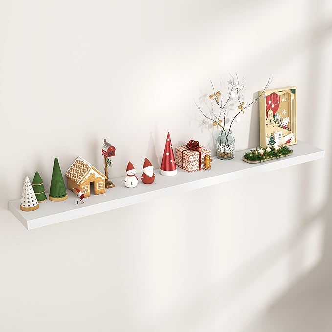 Floating Shelves for Wall, Engineered Wood Wall Shelves with Invisible Brackets for Living Room Bedroom Bathroom Office Kitchen Decor and Storage (White, 72" W x 9" D x 1.5" H) Set of 1