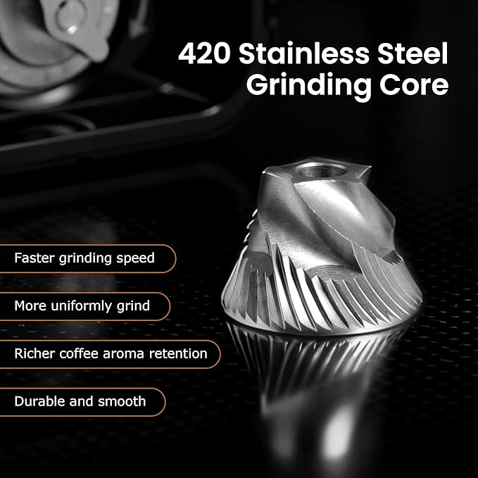 VEVOK CHEF Portable Mini Electric Coffee Grinder,Adjustable Stainless Steel Burr Coffee Bean Mill,One-Button Grinder with USB Rechargeable,Auto‑Stop for Espresso to French Press,for Outdoor Use(Black)