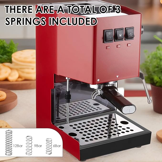 Low Profile Thin Drip Tray and 6 Bar 9 Bar 12 Bar OPV Spring Modification Kit with Long Stainless Steel Tube, Compatible with Pro Gaggia Classic Espresso Coffee Machine (5 Piece Set)