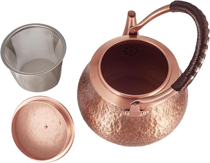 Handmade Copper Tea Kettle for Stove Top, Hammered Solid Pure Copper Teapot Made for Gasstove, 1200ml (Type-B)
