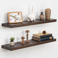 Fun Memories Floating Shelves for Wall Set of 2, Rustic Solid Elm Wood Wall Shelves 32 Inch - Invisible Bracket Mount for Living Room, Bathroom, Bedroom, Kitchen, Walnut