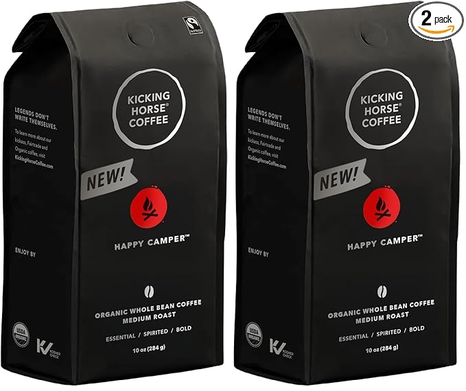 Kicking Horse Happy Camper Whole Bean Coffee, 10 Ounce - Certified Organic, Fairtrade, Kosher Coffee (Pack of 2)