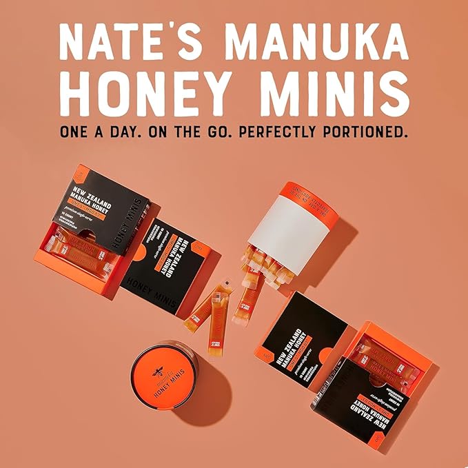 Nate's Manuka Honey Minis - 30 count Single-serve, Pure Manuka Honey - MGO 83+ | UMF 5+ Certified - 30 Single-Serve Packets for On-the-Go Daily Wellness