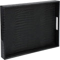 HofferRuffer Rectangle Serving Tray with Hole Handles for Coffee Table, Breakfast, Tea, Food, Butler - Countertop, Kitchen, Vanity Serve Tray, 16.2 x 12.2 x 2 inches, Faux Leather (Black Croco)