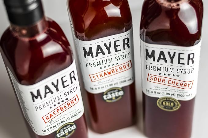 Mayer Premium Hungarian Handcrafted Syrup Variety Pack – Award-Winning Natural Fruit Syrups (Raspberry, Mango, Elderflower, Sour Cherry, Strawberry), No Artificial Additives, 5 × 16.9oz Bottles