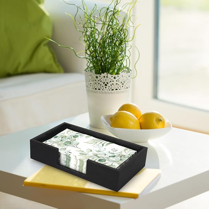 Black Wooden Napkin Holder Guest Towels Holder Flat Bathroom Napkins Holder Disposable Hand Towel Tray Cocktail Napkin Holder for Table Kitchen Counter Modern Paper Towel Holder Basket Accessories