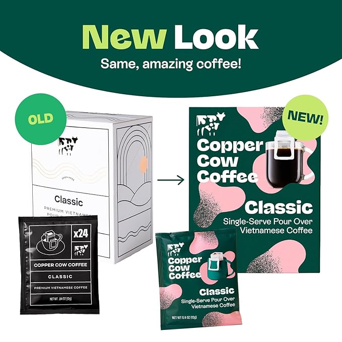 Copper Cow Coffee Pour Over Vietnamese Coffee Pouches + Sweetened Condensed Milk Creamers (8 Coffees & 8 Milk Creamers) | Classic Black Lattes, No Refrigeration Needed, Travel Friendly Ground Coffee