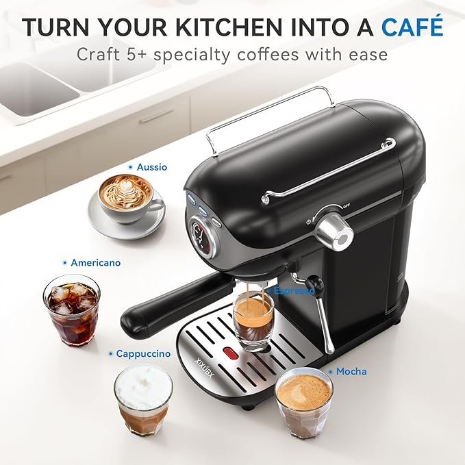 Espresso Machine 20 Bar, Compact Coffee Maker with Milk Frother Steam Wand Professional Coffee Machine for Home, Latte Cappuccino Machine for Office Use