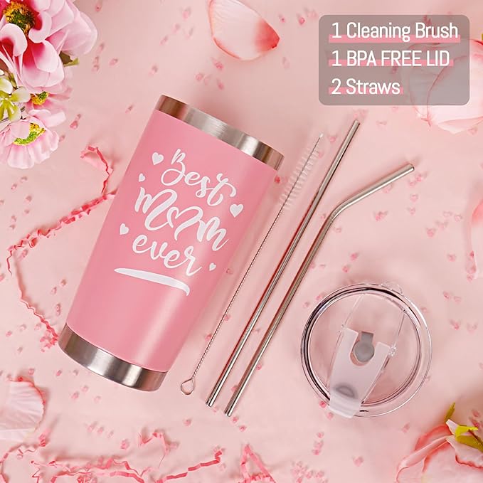 Best Mom Ever Gifts from Son Daughter, Happy Birthday Christmas Mothers Day Ideas Gift for Women Inspirational Thank You Present - 20 OZ Travel Coffee Tumbler