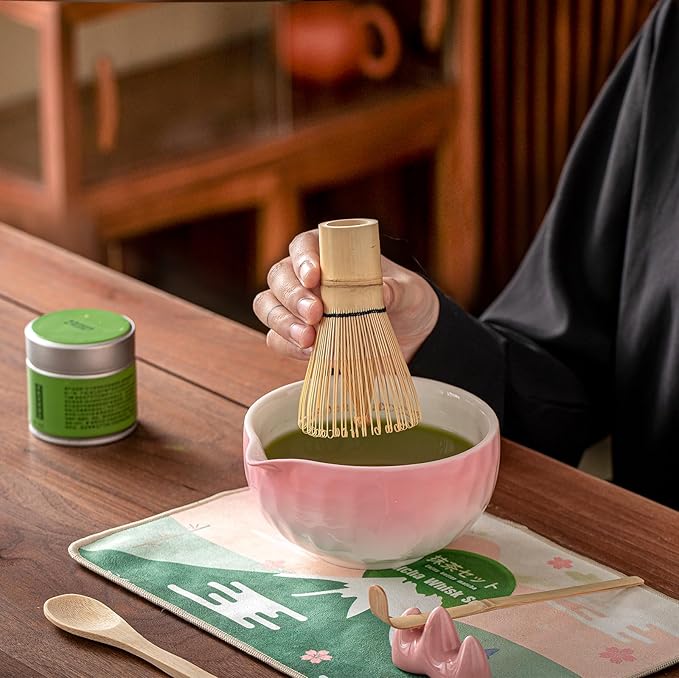 Clay&Fire Matcha Whisk Set, 9 pcs Ceramic Matcha Set, Gifts for Women,Matcha Bowl with Spout and Whisk, Matcha Kit for Matcha Lovers, Ideal Gift Christmas, Birthday, Anniversary(Pink) (Gradient Pink)