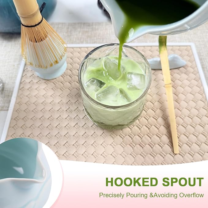 Matcha Whisk Set–7pcs Japanese Matcha Set Kit with Matcha Bowl, Bamboo Whisk, Whisk Holder, Scoop, Towel &Sifter–Perfect for Tea Ceremonies&Matcha Lovers (Mountain Relief-Celadon)