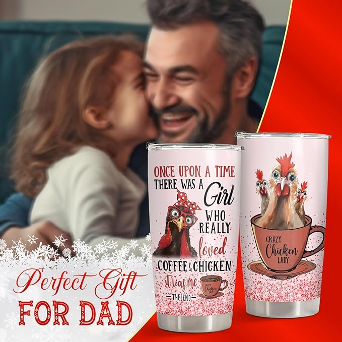 34HD 20oz Coffee Tumbler – Funny Chicken Lover Gift for Women – Stainless Steel Insulated Travel Mug with Lid – Crazy Chicken Lady Cup Christmas Gift