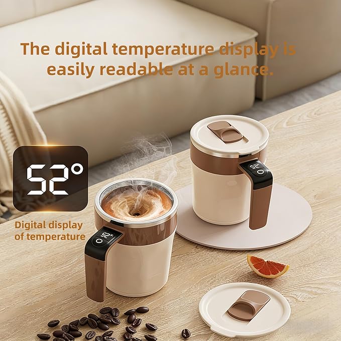 Self Stirring Coffee Mug,Heated Coffee Mug Rechargeable with Temperature Display,Fun Coffee Mug Warmer,Suitable for Beverages Such Coffee,Milk,Cocoa (Green)