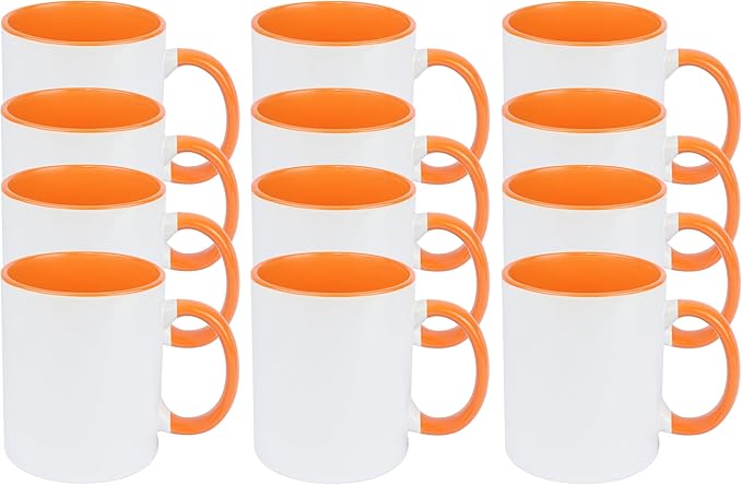 11oz White Ceramic Sublimation Coffee Mug With Solid Colors Inside and Handle, (12, Orange)