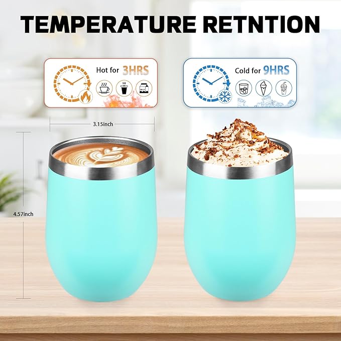 StarSpeed 12oz Wine Tumbler with lid, Stainless Steel Travel Mugs Stemless Double Wall Insulated Coffee Cup, Insulated Wine Glasses Travel Tumbler for Cold & Hot Drinks(Light Green, 1)