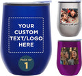 DISCOUNT PROMOS Custom Stemless Wine Tumblers 12 oz. Set of 1, Personalized Bulk Pack - Insulated, Perfect for Wine, Cocktails, Other Hot & Cold Beverages - Blue