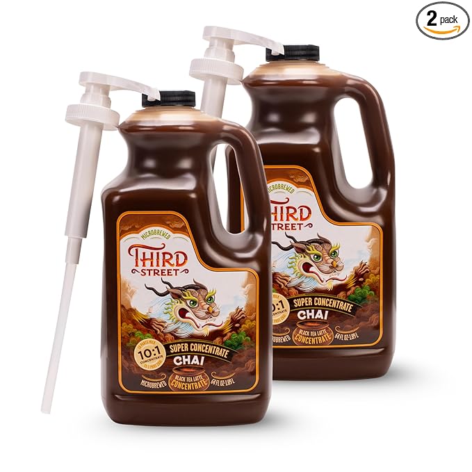 Third Street Inc. Super Concentrate Chai 2-Pack, 64 Fl. Oz., Black Tea Latte Concentrate, Strong and Balanced Tea Blend, Beverage Concentrate 10:1, Gluten Free, Kosher, Non-GMO