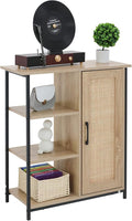ALBAD Boho Sideboard Buffet Cabinet with 3 Tier Storage Shelves and Rattan Doors Rustic Farmhouse Coffee Bar Console Table for Living Room, Kitchen, Dining Room, Home Entryway