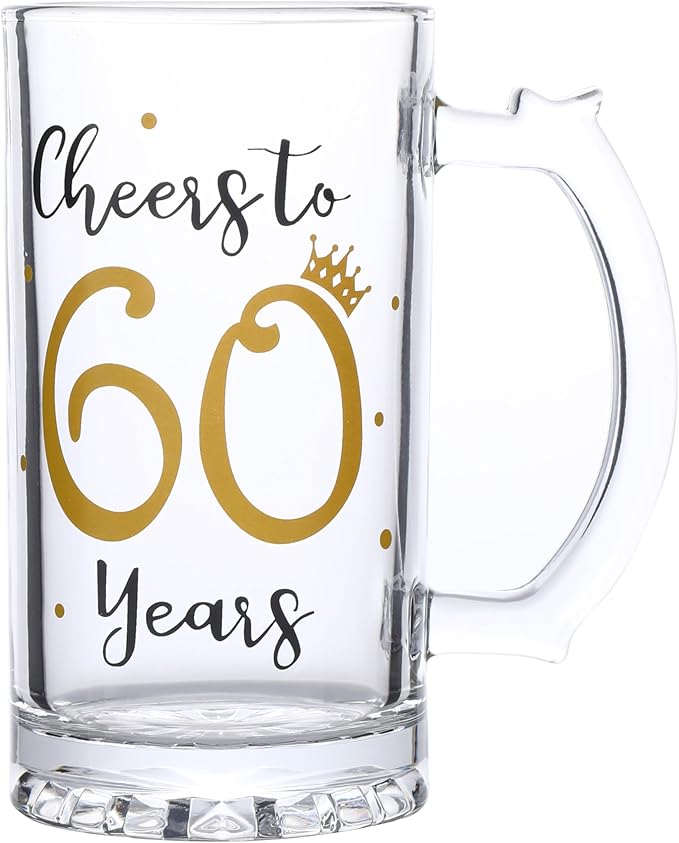 60th Birthday Gift，Men and Women Cheering 60th Birthday Beer Mugs，Cheers to the 60th Anniversary Beer Glass，60th Birthday Party Wedding Anniversary Decorative Gift, 18 Ounce (Cheers to 60 Years)