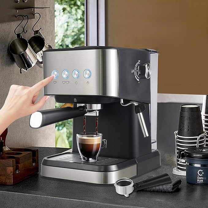Espresso Machine,Semi-Automatic Coffee Machine,Spoon&Tamper Small Drip Coffee Machine,1.5L Semi-automatic Coffee Machine make coffee (single/double shot),latte macchiato, and hot milk/milk froth