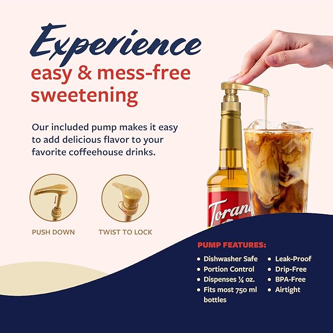 Torani Coffee Syrup, Salted Honey Butter Syrup, Flavoring for Drinks and Desserts, Pump Included, 25.4 Fl Oz