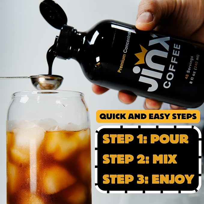 Jinx Coffee Concentrate – 50x Stronger Cold Brew Coffee | Strong Caffeine Concentrated Liquid, Perfect for Instant Hot or Iced Coffees, Cold Brew Concentrate, Hot Drinks, and Instant Espresso | 48 Servings of Premium Concentrated Coffee