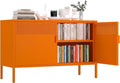 Orange Metal Storage Cabinet,2 Door TV Stand, Metal Mesh Accent Cabinet,Magnetic Door Closure,Low Storage Cabinets with Doors and Shelf for Home,Office,Living Room
