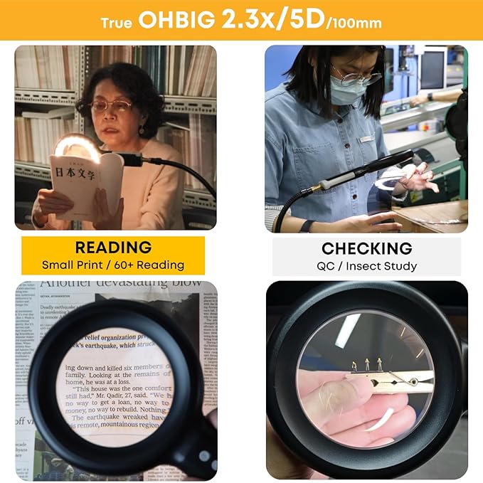 HWATANG OHBIG x MADWORKS 2.3x/5D/100mm Dimming Toning LED Magnifying Glass - K9 White Glass, Model Assembly, Soldering, Ra 94 Ring Light, 60+ Seniors Reading Magnifier (w/Desk Clamp Kit)