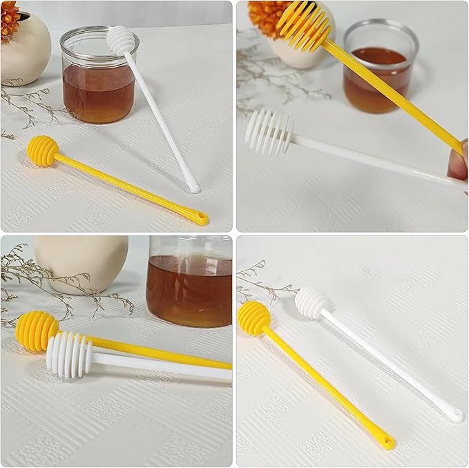 2 PCS Honey Dipper Stick, Honey Spoon with Long Handle, Honey Stirrers, Honey Spoon, Honey Spoon Dipper, Honey Wand, Long Handle Syrup Dipper Stick, Honey Mixing Stirrer Spoon White and Yellow