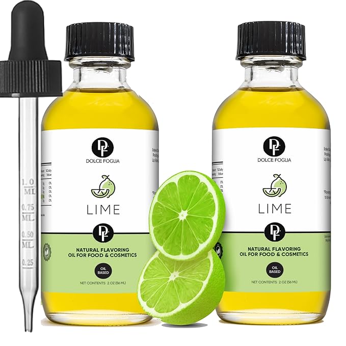 Dolce Flav Natural Lime Extract – 2 Ounce Oil-Soluble Kosher, Sugar-Free, Concentrated Citrus Lime Flavor for Candy, Chocolates & Desserts, Includes Measured Dropper, Pack of 2